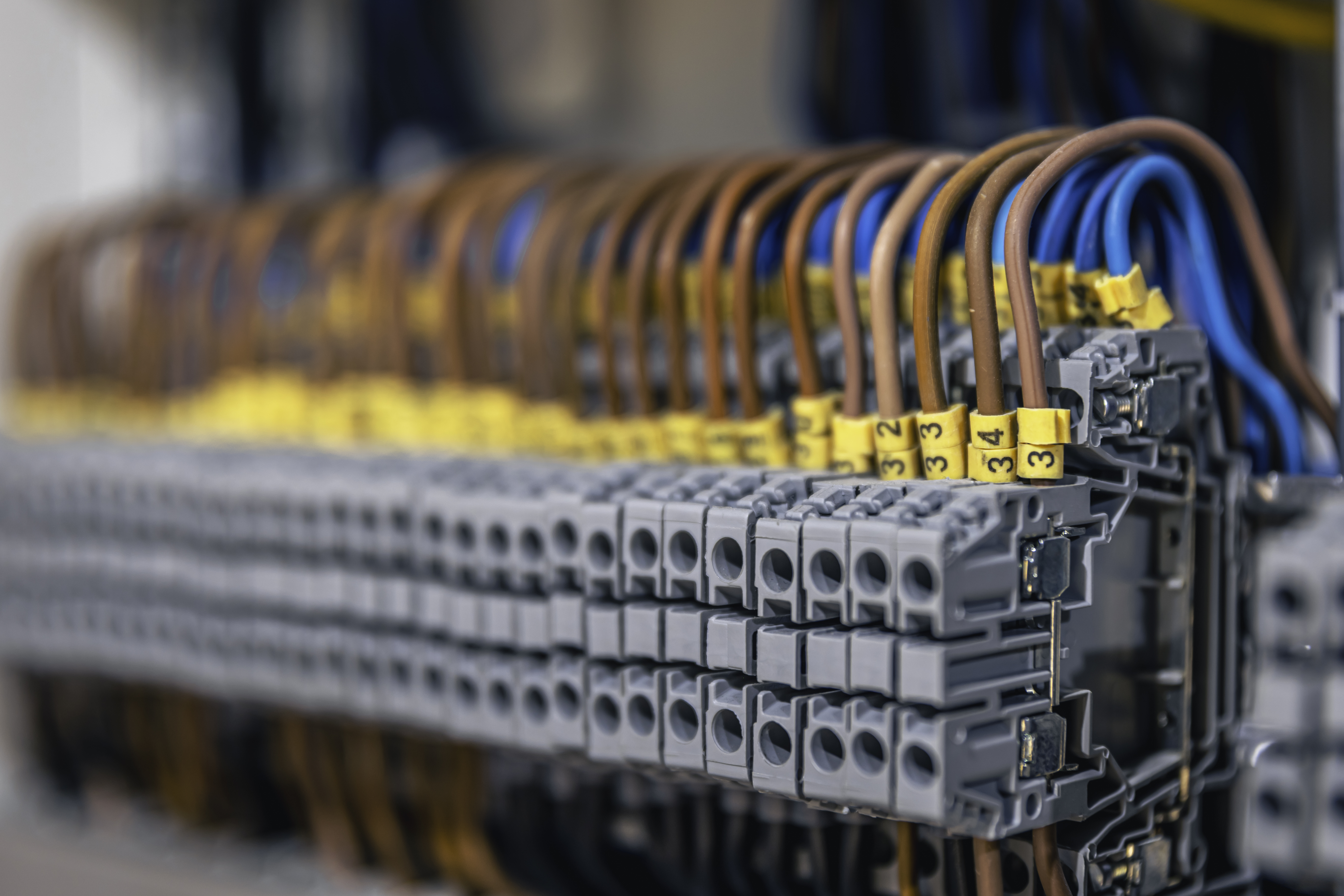 Grounds maintenance worker trimming hedges and landscaped plants at a business premises using gardening tools